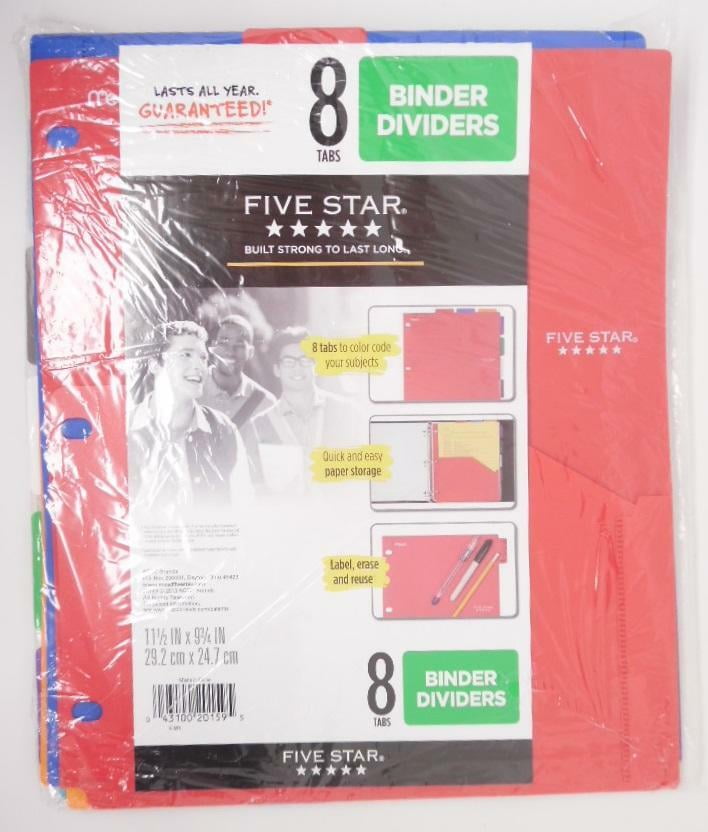 Mead Five Star 8Tab Binder Dividers with Pocket, Multicolor, 11½" x 9¾