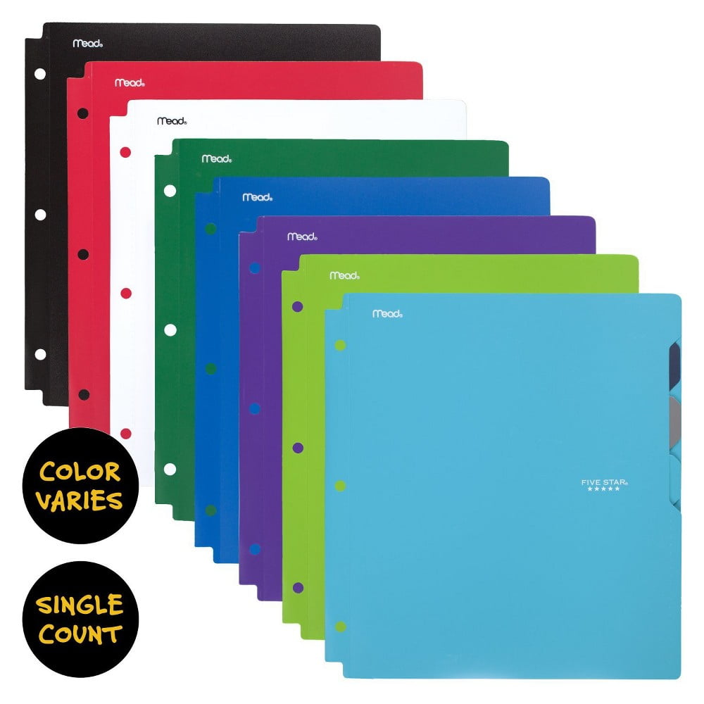 Mead Five Star Plastic Folder, 4 Pocket, 11.5" x 10.75" Multicolor
