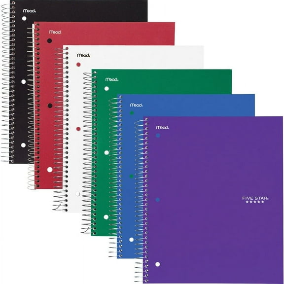 Mead Five Star Subject Spiral Notebook - 3 Subject(s) - 150 Sheets - 300 Pages - Wire Bound - 3 Hole(s) - 11" X 8 1/2" - Assorted Cover - Plastic, Paperboard Cover - Water Resistant, Bleed Resistant