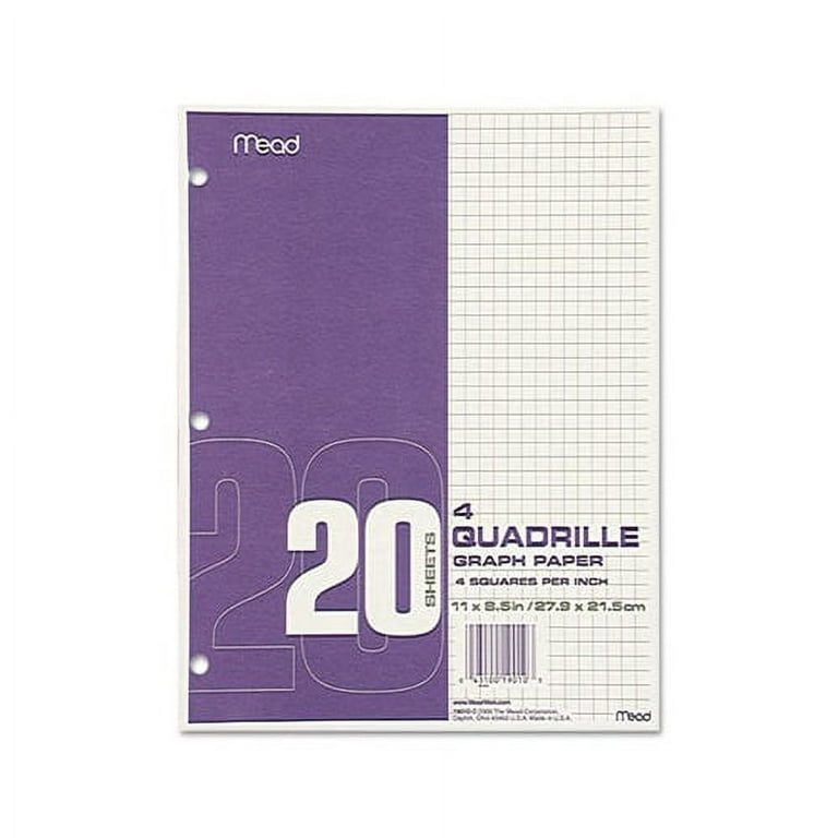 Mead Graph Paper Tablet, 3-Hole, 8.5 x 11, Quadrille: 4 sq/in, 20 Sheets/Pad,  12 Pads/Pack 