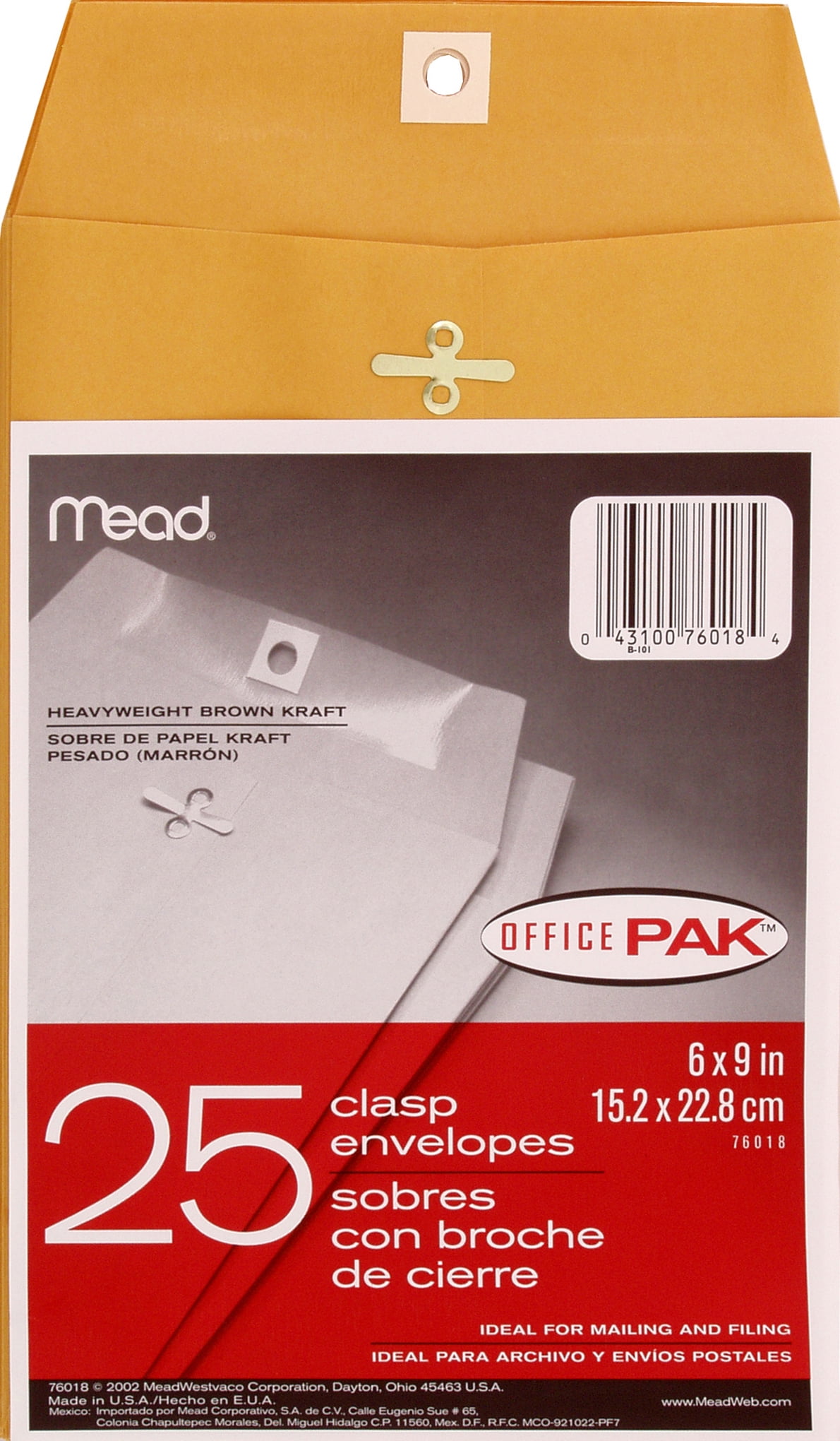 Walmart Heavyweight Kraft Clasp Envelopes, 6