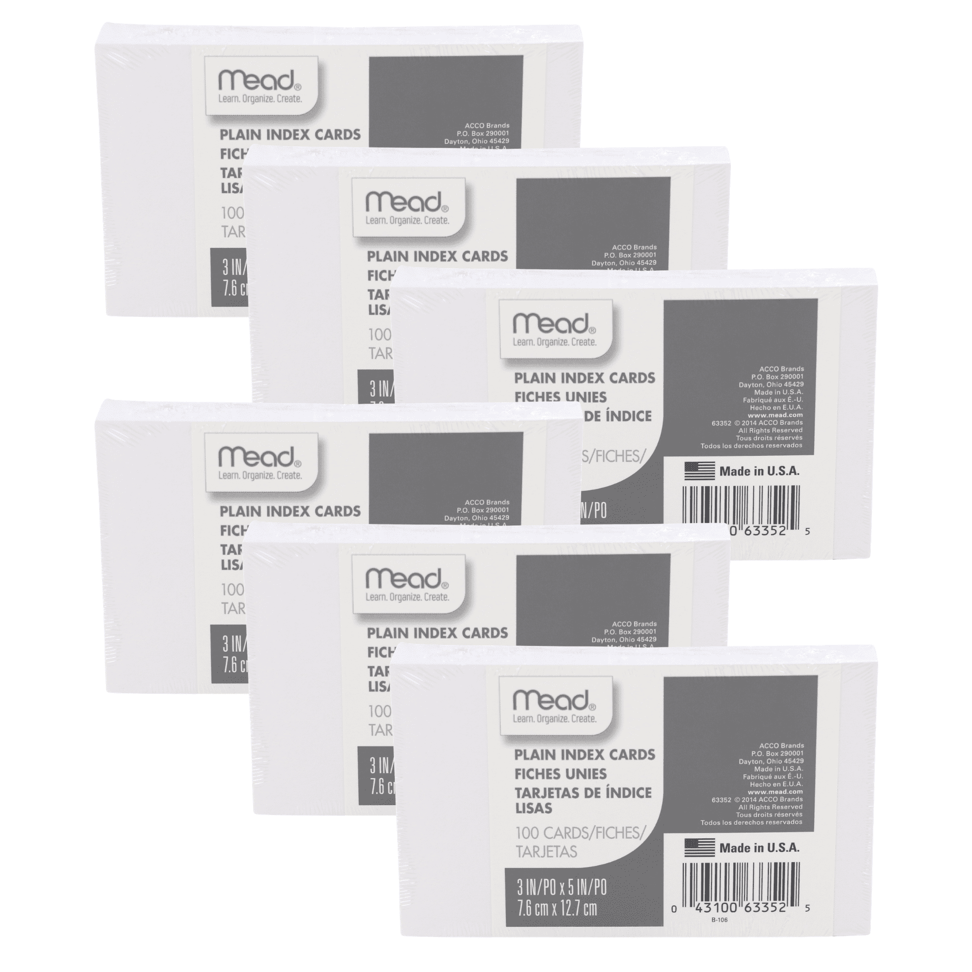Mead Index Cards: 3 in. x 5 in. (White) plain [6 Items] - Walmart.com