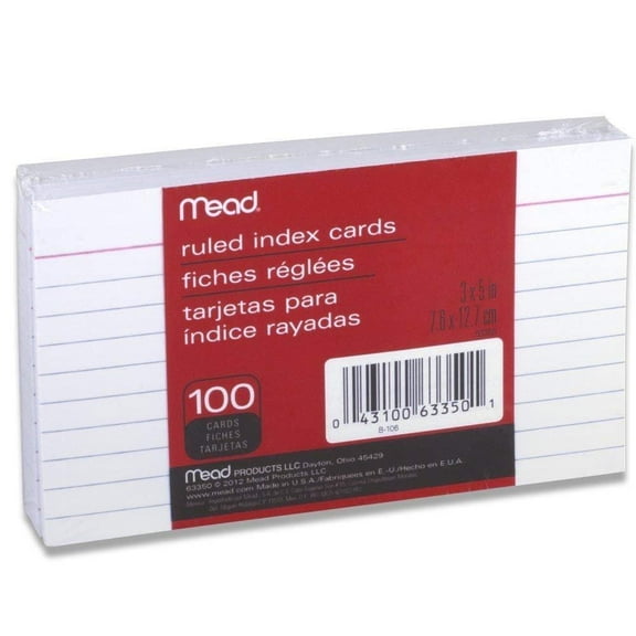 Mead Index Cards, Ruled, 3in X 5in, 100 Ct (4 pack) (Bundle)