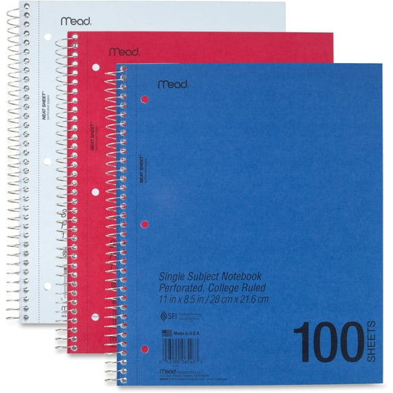 Mead, MEA06546, 1 - Subject Perforated College Ruled Notebook - Letter, 1 Each