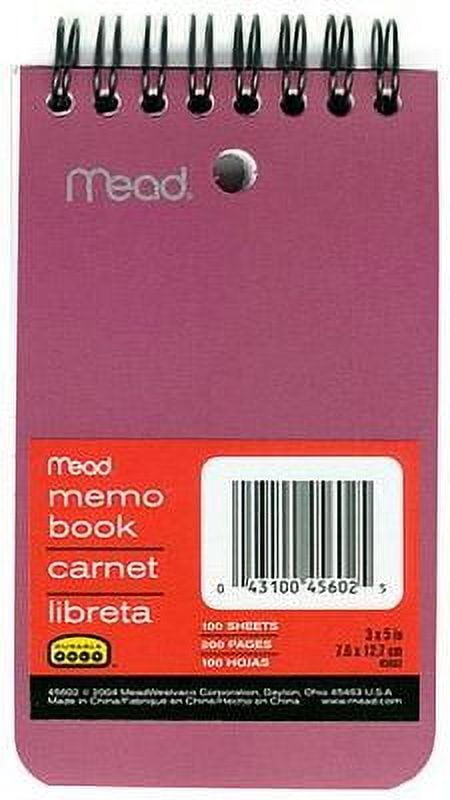 Mead Memo Book Poly Cover 3x5 100 sheets Colors may vary, Single Book