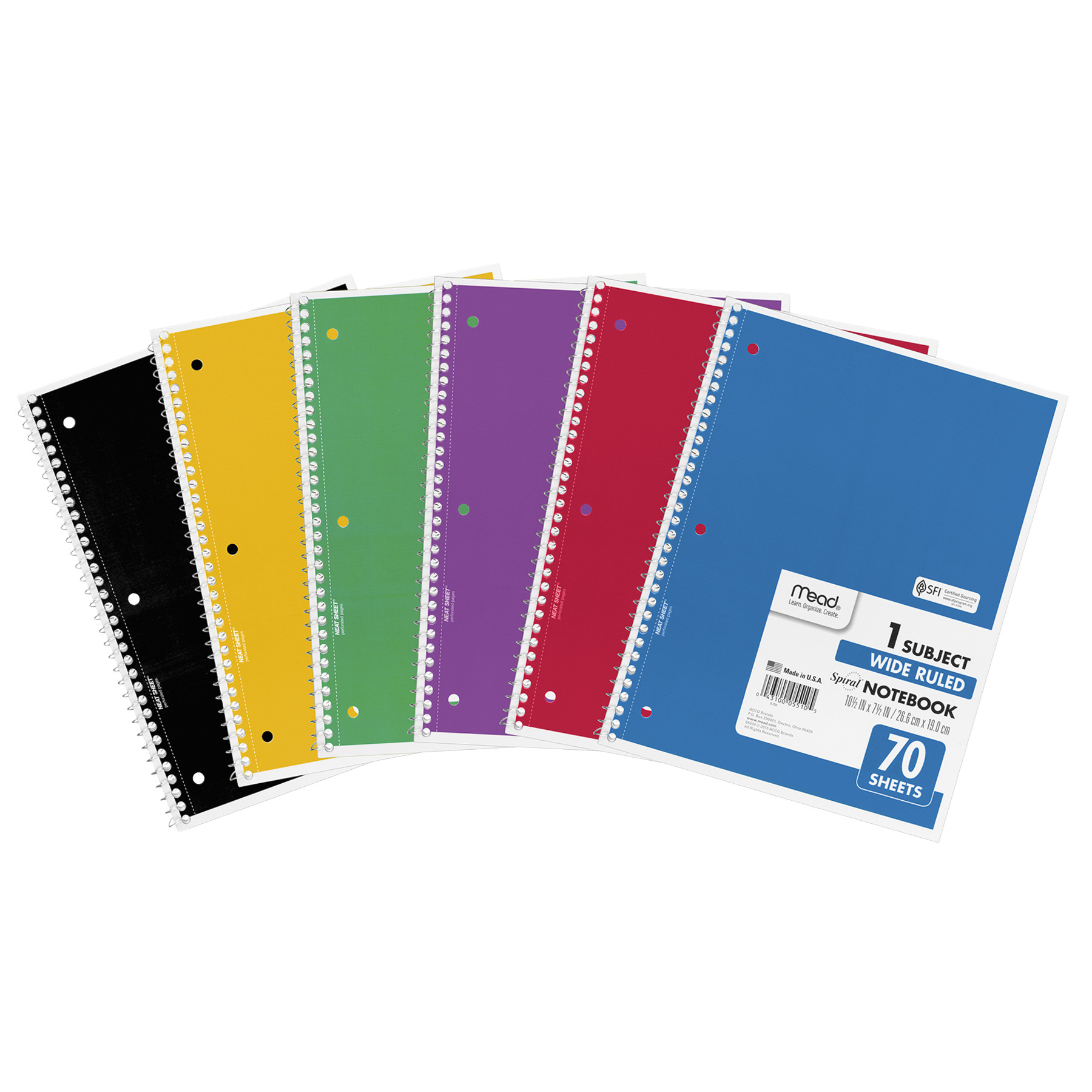 Mead One Subject Notebook - 70 Sheet - Wide Ruled - 8" X 10.50"(MEA05510), Assorted Colors Covers, Single Notebook - image 1 of 2