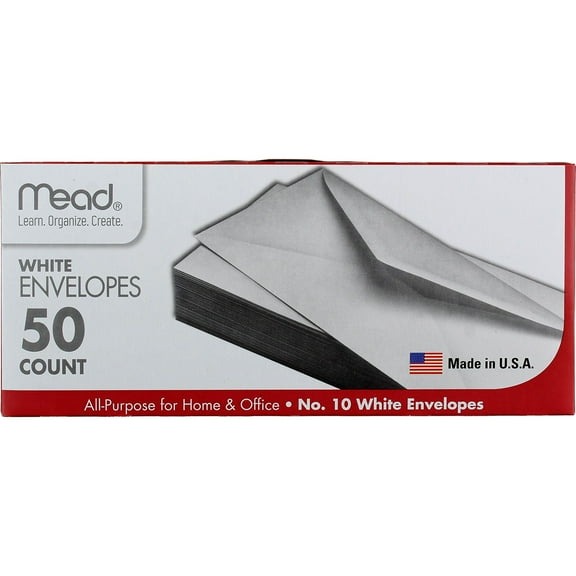 Mead Plain White Envelopes 4.125'' x 9.5'' 50 ea (Pack of 4)