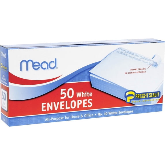 Mead Plain White Self-Seal Business Envelopes - Business - #10 - 4 1/8" Width x 9 1/2" Length - Self-sealing - 50 / Box - White | Bundle of 5 Boxes