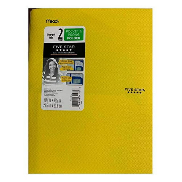 Mead Plastic Five Star StayPut 2Pocket & 3Prong Folder, Yellow