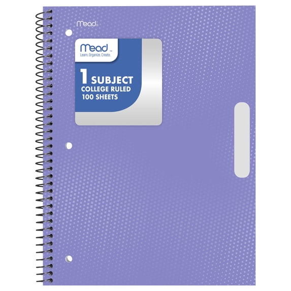 Mead 1 Subject College Ruled Notebook, 8.5" x 11", Pastel Lilac, Poly, Spiral, 100 Sheets