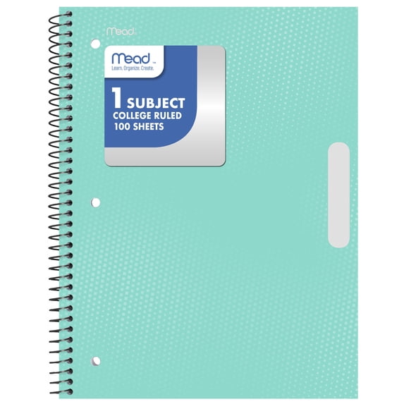 Mead 1 Subject College Ruled Notebook, 8.5" x 11", Pastel Green, Poly, Spiral, 100 Sheets