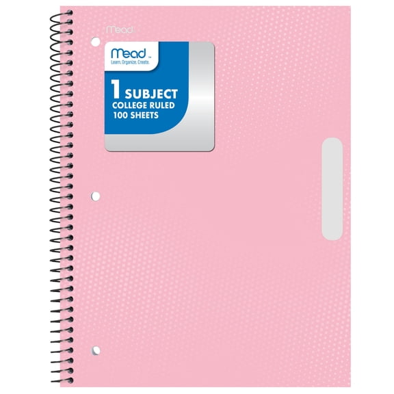 Mead 1 Subject College Ruled 8.5 x 11 Notebook, Pastel Pink, 100 Sheets, Poly Spiral Cover