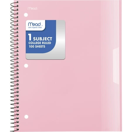 Mead 1 Subject College Ruled Notebook 85 x 11 Pastel Pink Poly Spiral 100 Sheets