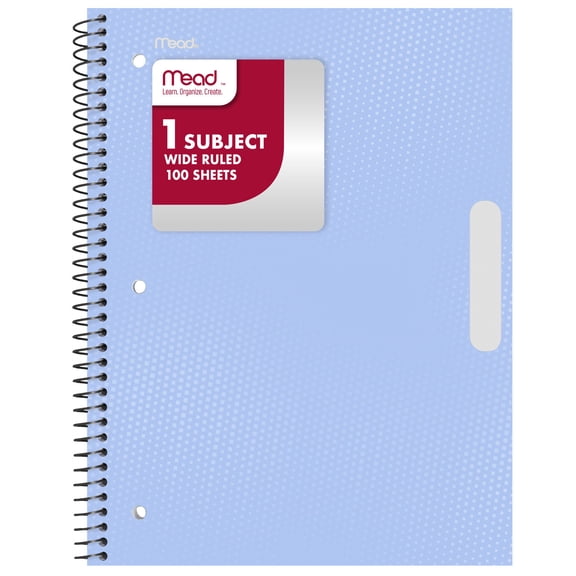 Mead 1 Subject Wide Ruled Notebook 8 x 105 Pastel Blue Poly Spiral 100 Sheets -
