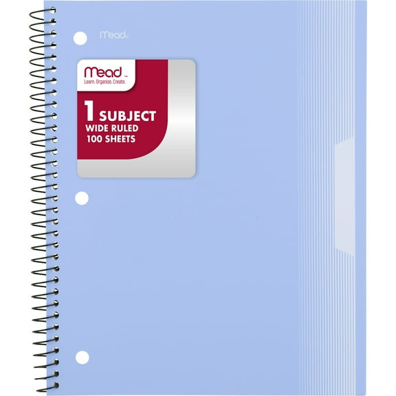 Mead 1 Subject Wide Ruled Notebook 8 x 105 Pastel Blue Poly Spiral 100 Sheets -