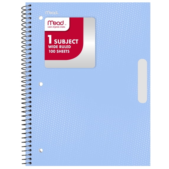 Mead 1 Subject Wide Ruled Notebook 8 x 105 Pastel Blue Poly Spiral 100 Sheets -