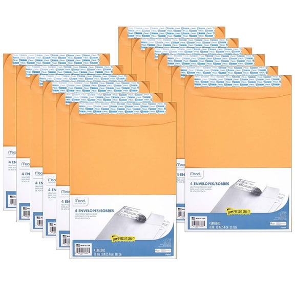 Mead Press-It Seal-It Envelopes, 10" x 13", 4 Per Box, 12 Boxes