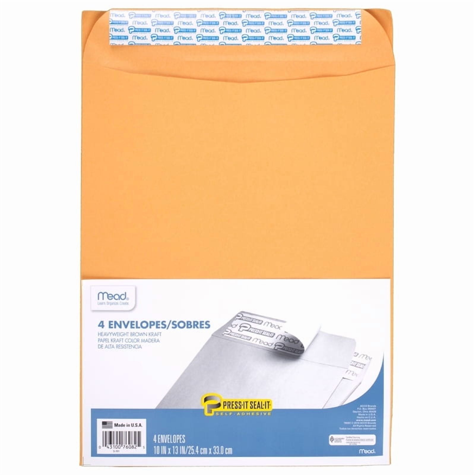 Mead Press-It Seal-It Envelopes, 10in X 13in, 4 Ct