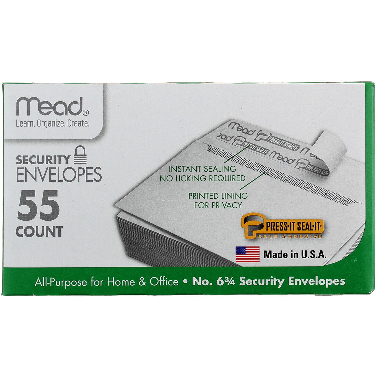 Mead Press-It Seal-It Security Envelopes, 3.625in X 6.5in, #6.75, 55 Ct