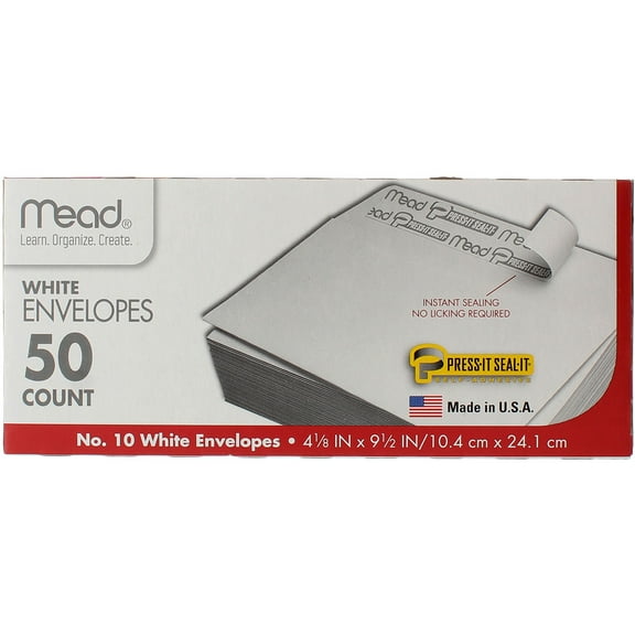 Mead Press-It Seal-It White Envelopes, 4.125in X 9.5in, #10, 50 Ct (2 Pack)