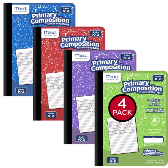 Mead Primary Composition Book Ruled Grades K-2 7 12 x 9 34 100 Sheets 4 Pack