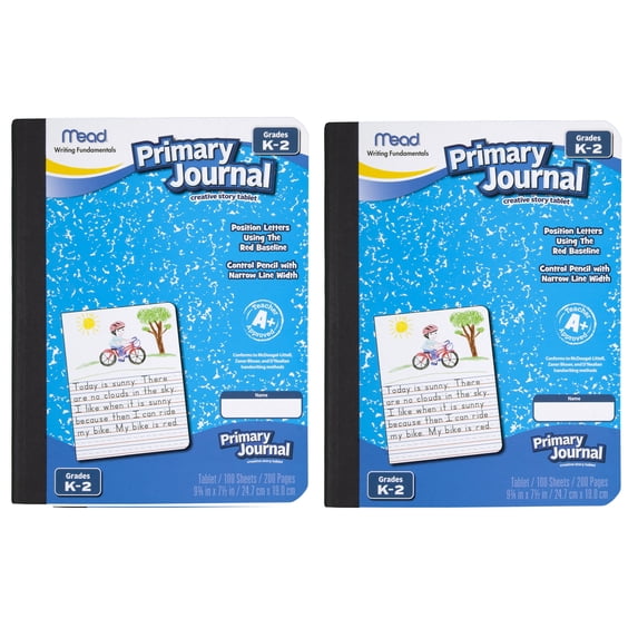Mead Primary Journal, Half Page Ruled, 100 Sheets, 7 1/2" x 9 1/2" (09535) - 2 Pack