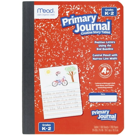 Mead Primary Journal, Half Page Ruled, Grades K–2, 7.5" x 9.75", 100 Sheets, Red