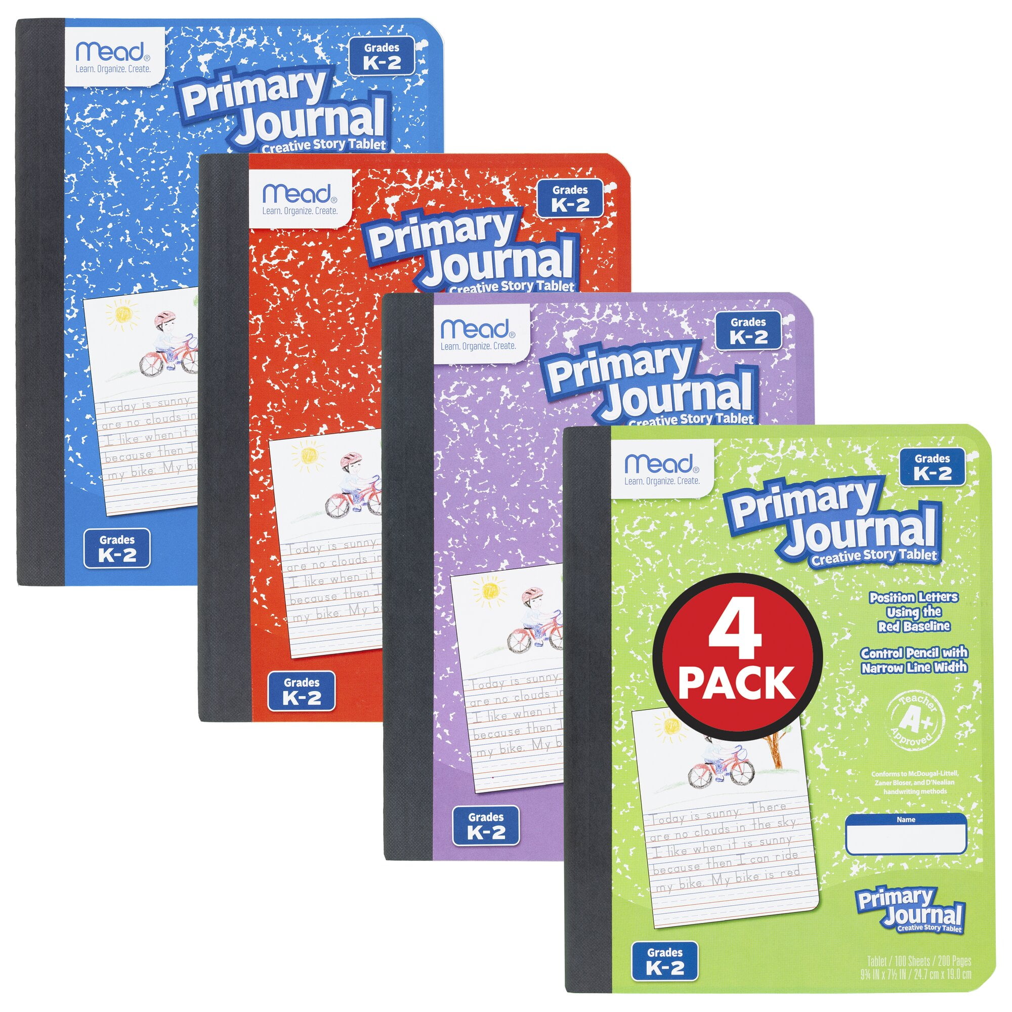 Mead Primary Journal 4 Pack Half Page Ruled Grades K-2 7 12 x 9 34 100 Sheets