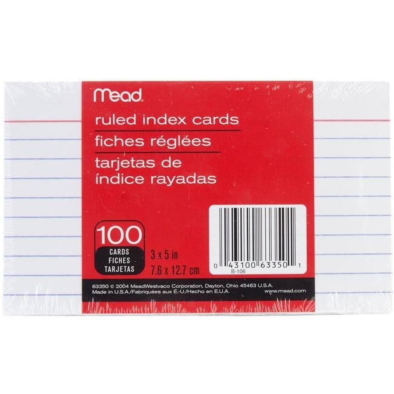 Mead Products  3 in. X 5 in. White Ruled Index Cards 100 Count - White - 3in. x 5in.