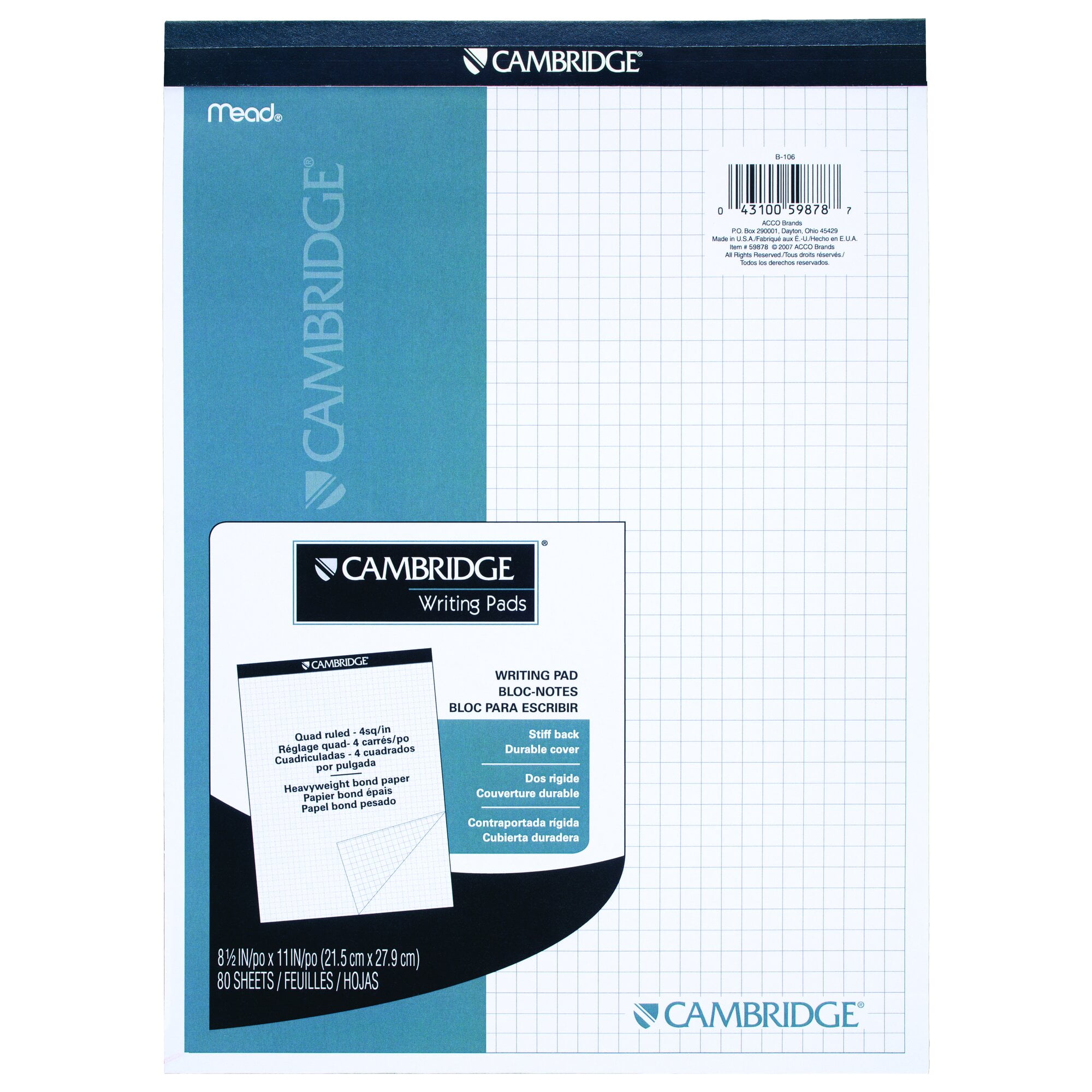 Mead Quad Ruled Stiff - Back Planning Pad - Letter - 80 Sheets - Letter - 8 1/2 Mead Quad Ruled Stiff - Back Planning Pad - Letter - 80 Sheets - Letter - 8 1/2