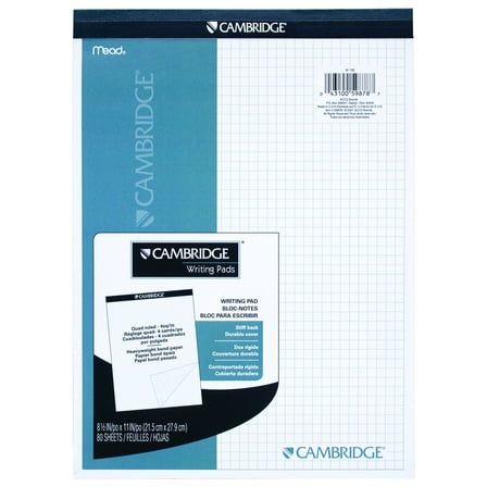 Mead Quad Ruled Stiff - Back Planning Pad - Letter 80 Sheets - 8 1/2" x 11" - Assorted Paper - Navy Cover - Heavyweight, Micro Perforated, Stiff-back - 80 / Pad