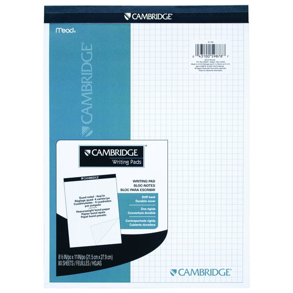 Mead Quad Ruled Stiff - Back Planning Pad - Letter 80 Sheets - 8 1/2" x 11" - Assorted Paper - Navy Cover - Heavyweight, Micro Perforated, Stiff-back - 80 / Pad