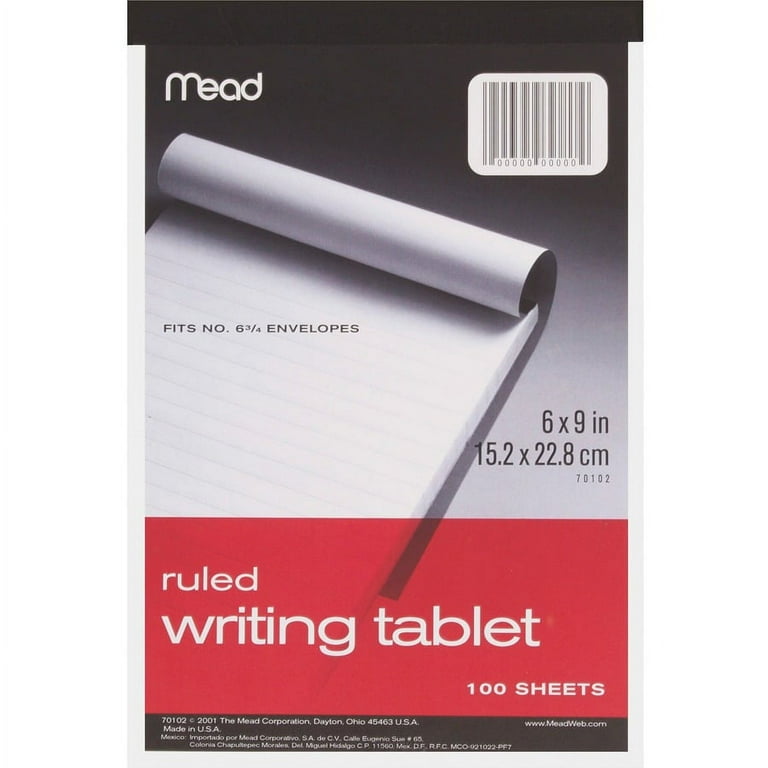 Mead Ruled Writing Tablet - 100 Sheets - Ruled - 20 lb Basis Weight - 6 Mead Ruled Writing Tablet - 100 Sheets - Ruled - 20 lb Basis Weight - 6