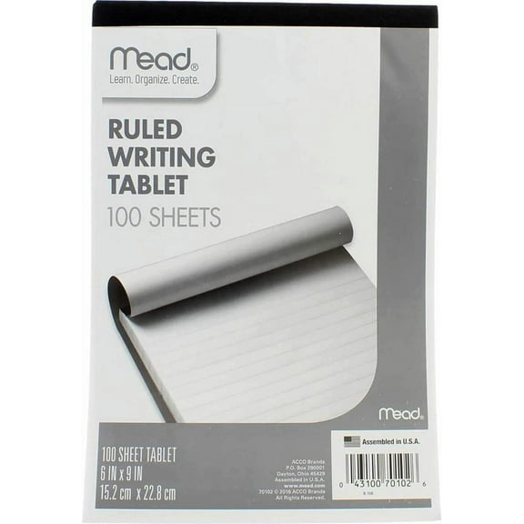 Mead Ruled Writing Tablet, 6" x 9", Top Bound, 100 Sheets