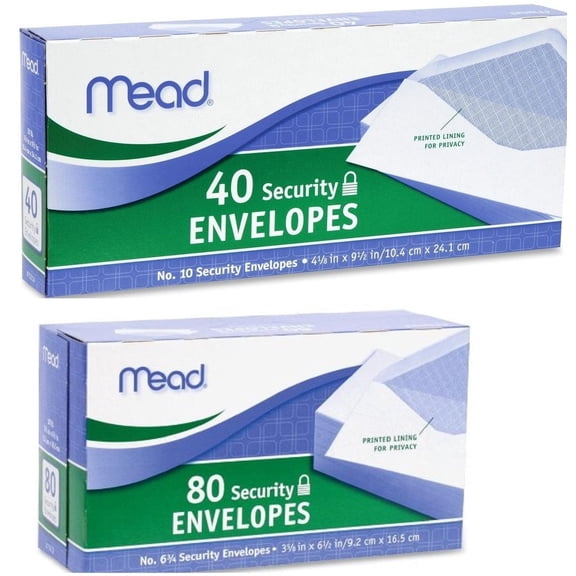 Mead Security Envelope Set Includes 1 Box of 40 and 80 Count