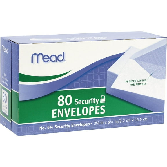 Mead Security Tinted #6-3/4 Business Envelopes 3-5/8" x 6-1/2" White 80/Pack (75212)