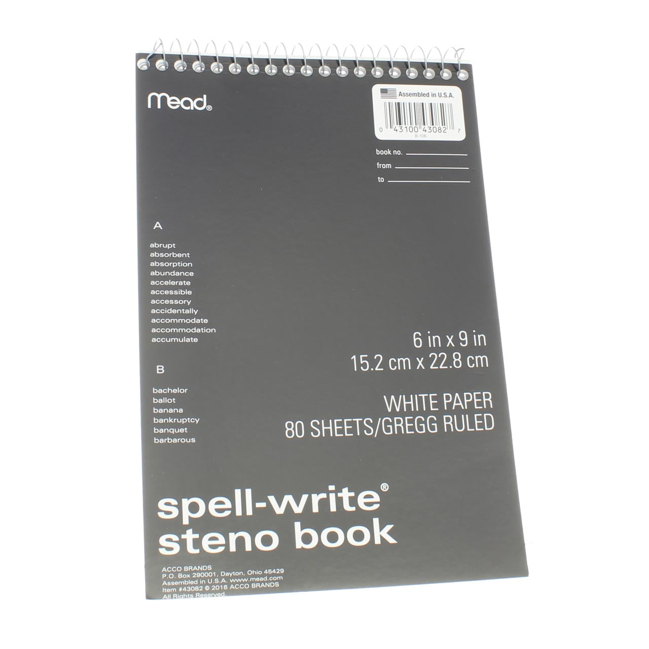 Steno Ruled Mead Spell-Write Wirebound Steno Book, Gregg Ruled, 6in X 9in, 80 ...