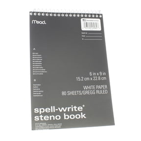 Mead Spell-Write Wirebound Steno Book, Gregg Ruled, 6in X 9in, 80 Sheets, White (4 Pack)