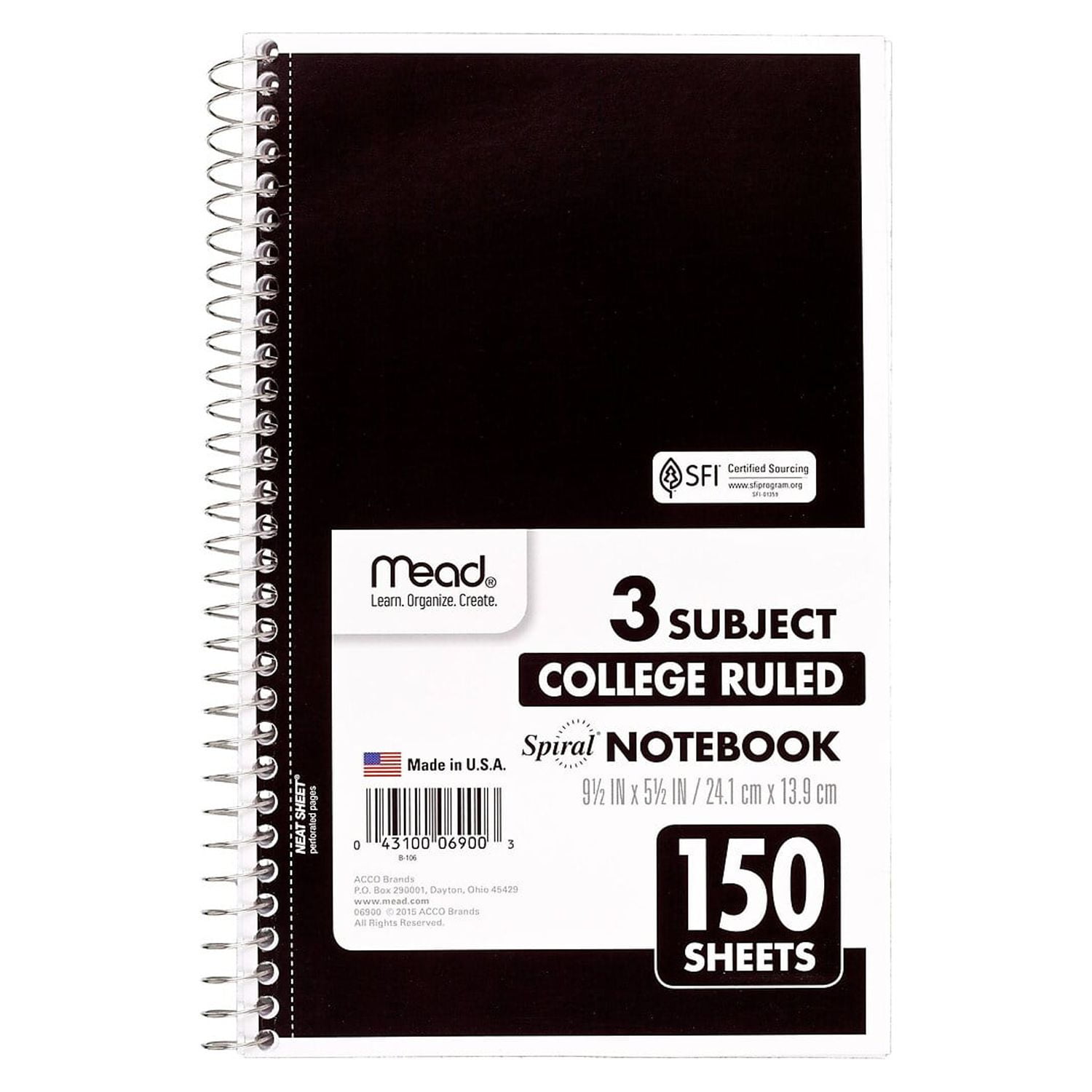 Mead Spiral 3Subject Notebook 6 x 9.5 06900CT