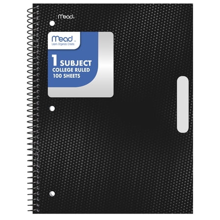 Mead 1 Subject College Ruled Notebook, 8.5" x 11", Black, Poly, Spiral, 100 Sheets