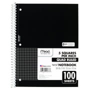 Mead Spiral Notebook 1 Subject Graph Ruled 100 Sheets 10 12 x 7 12 Black -