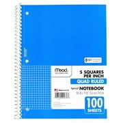 Mead Spiral Notebook 1 Subject Graph Ruled 100 Sheets 10 12 x 7 12 Blue -
