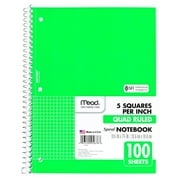 Mead Spiral Notebook 1 Subject Graph Ruled 100 Sheets 10 12 x 7 12 Green -