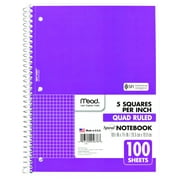 Mead Spiral Notebook 1 Subject Graph Ruled 100 Sheets 10 12 x 7 12 Purple -