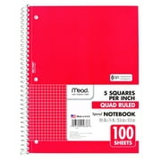 Mead Spiral Notebook 1 Subject Graph Ruled 100 Sheets 10 12 x 7 12 Red - College