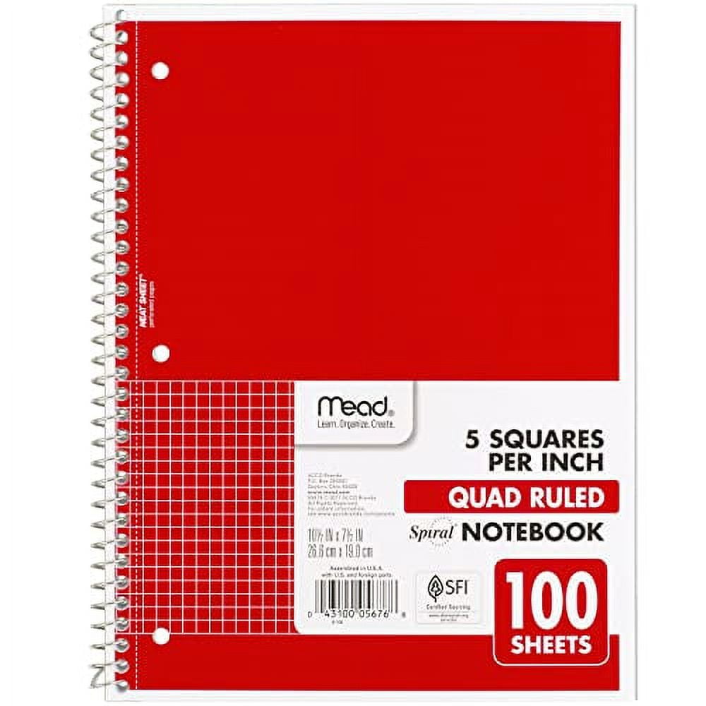 Mead Spiral Notebook, 1Subject, Graph Ruled Paper, 101/2" x 8", 100