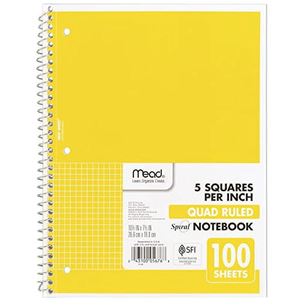 Mead Spiral Notebook, 1Subject, Graph Ruled Paper, 101/2" x 8", 100