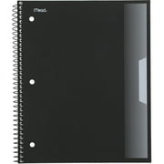 Mead 1 Subject Wide Ruled Notebook, 8" x 10.5", Black, Poly, Spiral, 100 Sheets