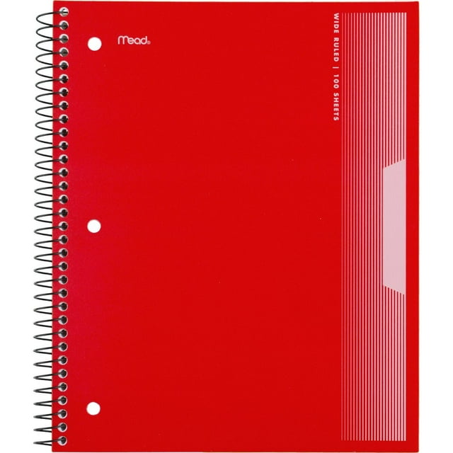 Mead Spiral Notebook, 1 Subject, Wide Ruled, 8 1/2" x 11", Red (930031FAWMT)