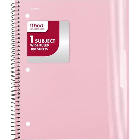 Mead 1 Subject Wide Ruled Notebook 8 x 105 Pastel Pink Poly Spiral 100 Sheets -